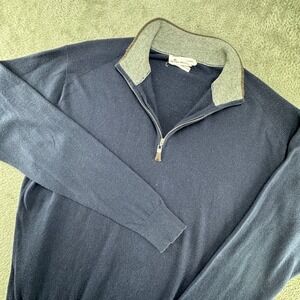Peter Millar Mens Navy Quarter Zip Pullover Sweater XL Merino Wool Cotton Blend